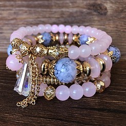 4 ensemble de bracelets extensibles en perles acryliques de style bohème pour femmes&nbsp;WGF9E90-02