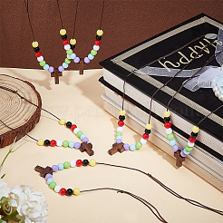 Cruz de madera con collares colgantes con cuentas acrílicas para mujer&nbsp;NJEW-AB00012