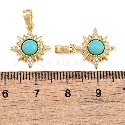 Pendentifs en laiton sertis de micro-pavés de zircone cubique transparente et de turquoise synthétique&nbsp;KK-CBA2DE6-10G-02