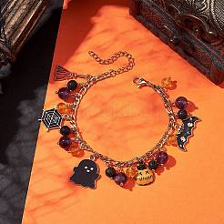Braccialetti con ciondoli in pietra lavica naturale e vetro di Halloween&nbsp;BJEW-TA00475