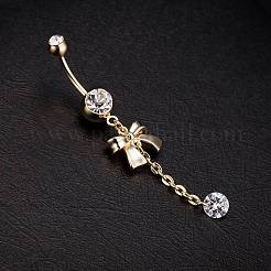 Piercingschmuck echt 18k vergoldet Messing Strass Bowknot Nabel Ring Piercing Bauchnabel&nbsp;AJEW-EE0001-67