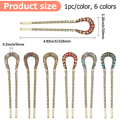 6 Stück Vintage-Haarnadeln aus Legierung mit Strass in 6 Farben&nbsp;OHAR-CY0001-06
