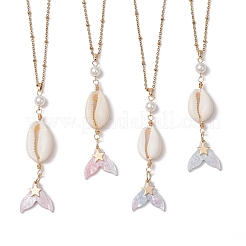 Colliers avec pendentif queue de sirène en coquillage cauris naturel&nbsp;NJEW-JN05233