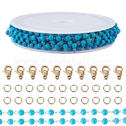 Perline turchesi sintetiche fatte a mano da 2.5 m e catene a maglie rotonde in acciaio inossidabile 316&nbsp;DIY-TA0016-15A-G