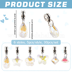 30 Stück 6 Stile Glas europäischen Baumeln Charms&nbsp;PALLOY-PH01876