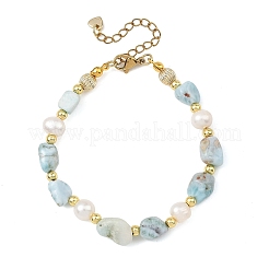 Armbänder aus natürlichen Larimar-Nuggets und Kartoffel-Süßwasserperlen&nbsp;BJEW-JB14286