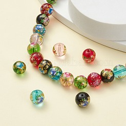 Blume gemalt Perlen handgemachte lampwork Runde&nbsp;X-LAMP-I008-03