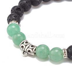 Braccialetti elastici con perline rotondi in pietra preziosa mista naturale 3pcs 3 con tubo in lega per le donne&nbsp;BJEW-JB08477