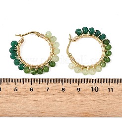 Boucles d'oreilles créoles en acier inoxydable 201 et perles rondelles en jade naturel teint de Malaisie&nbsp;EJEW-JE07415-01