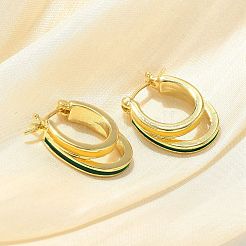 Boucles d'oreilles créoles ovales à deux couches en laiton émaillé&nbsp;EJEW-S252-03D-G