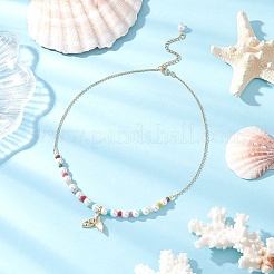 3 collana di perle rotonde di quarzo naturale e conchiglia in 3 stili&nbsp;NJEW-JN05302