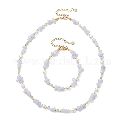 Sets aus Halsketten und Armbändern mit natürlichen blauen Spitzenachat-Splittern&nbsp;SJEW-JS01377