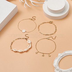 4 stücke 4 stil natürliche perlen fußkettchen set&nbsp;AJEW-AN00526