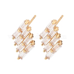 Orecchini a bottone in ottone con micro pavé di zirconi cubici trasparenti a forma di rombo per donna&nbsp;EJEW-G428-04G