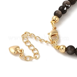 Bracelets ronds en perles d'obsidienne en argent naturel de 4 mm&nbsp;BJEW-P318-03G-07