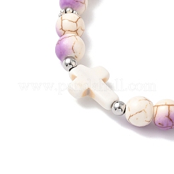 6 bracciale elastico con perline tonde e incrociate in turchese sintetico&nbsp;BJEW-JB12339
