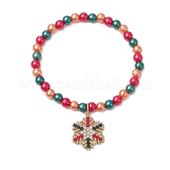 3 pcs 3 styles thème de Noël acrylique imitation perle et alliage émail extensible bracelets à breloques ensembles pour femmes&nbsp;BJEW-JB11200