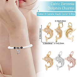 9 Stück 3 Farben Messing Micro Pave Zirkonia Charms&nbsp;ZIRC-BBC0001-34
