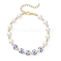 Braccialetti di perline rotonde in porcellana e ceramica stampate a fiori fatti a mano e perle di conchiglia per le donne&nbsp;BJEW-JB12709