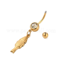 304 Edelstahl Kristall Strass geschnitzt Barbell baumeln Bauch Ringe&nbsp;STAS-C147-18B-G