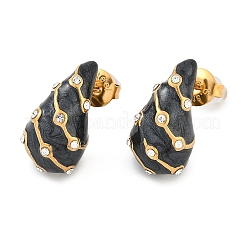 Orecchini a bottone in acciaio inossidabile smaltato 304&nbsp;EJEW-F353-03G-01