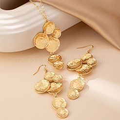 Colliers et boucles d'oreilles pendantes en alliage à pampilles rondes et plates pour femmes&nbsp;FS-WGE7B1D-01