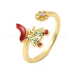 Manschettenringe aus Messing mit Mikropavé-Zirkonia für Damen&nbsp;RJEW-L336-01G-02