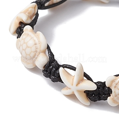 Armband aus synthetischen türkisfarbenen Seesternen und Schildkröten mit geflochtenen Perlen&nbsp;X-BJEW-TA00388-02