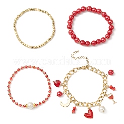 4 Stück 4-teiliges Stretch-Armband-Set aus Glas und Muschelperlen&nbsp;BJEW-TA00289