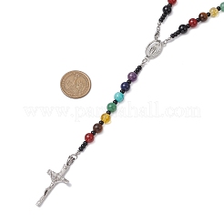 Edelstein-Chakra-Kreuz-Anhänger Rosenkranz Perlenketten für Frauen&nbsp;NJEW-TA00176