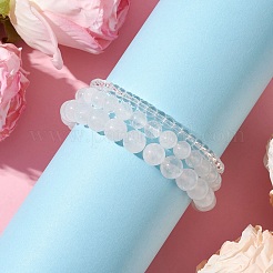 3 pz braccialetti elastici con perline di cristallo di quarzo sintetico rotondo&nbsp;BJEW-JB10962