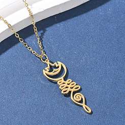 Collar con colgante de flor de loto OM de yoga de corte hueco de acero inoxidable 304&nbsp;NJEW-Z073-02G-03