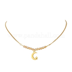 Collares para mujer con colgante de aleación con cuentas facetadas en forma de rondel de vidrio electrochapado y cadena de eslabones de acero inoxidable 304.&nbsp;NJEW-JN05764-02
