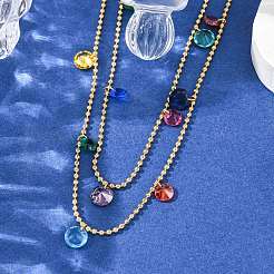 304 Edelstahl-Kugelkette mit bunten Zirkonia&nbsp;LS-NJEW-A051-05G