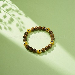 Occhio di tigre naturale e braccialetto elasticizzato con perline rotonde malocchio a lume&nbsp;BJEW-JB08713-01