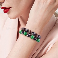 Bracelet extensible de perles rondes en jade jaune naturel vert&nbsp;BJEW-SW00077-10