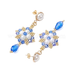 Boucles d'oreilles rondes en perles de verre et perles de verre faites à la main&nbsp;EJEW-MZ00280-02