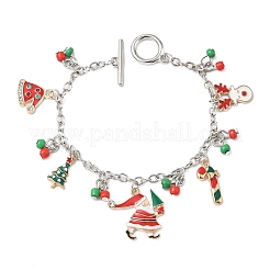 Bracelets à breloques en alliage émaillé de Noël&nbsp;BJEW-H634-01C-KCGP