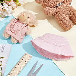 1 pantalon à bretelles en coton et cuir PU et 1 chapeaux en tissu pour accessoires de poupées&nbsp;DOLL-WR0001-05A