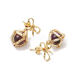Pendientes colgantes con lazo de ojo de tigre natural&nbsp;EJEW-MZ00348-04