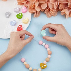 9 pièce de perles en silicone en forme de cœur bicolore avec les mots « papa et maman »&nbsp;SIL-FH0001-12