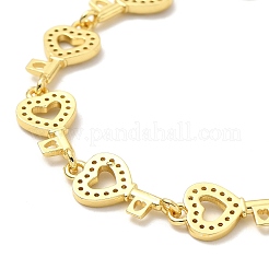 Braccialetto con catena a maglie chiave a cuore vuoto con zirconi cubici trasparenti&nbsp;BJEW-A132-14G