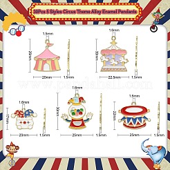 30 Stück 5 Stile Zirkus-Themen-Legierungs-Email-Anhänger&nbsp;ENAM-CJ0004-78