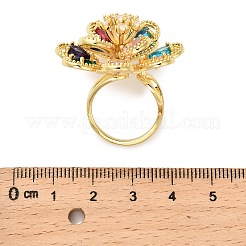 Blumen-Fingerringe aus Messing mit Mikropflaster und Zirkonia für Damen&nbsp;RJEW-M098-01G