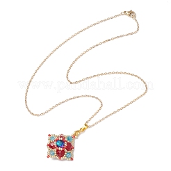 3 pieza de collares colgantes de rombos con cuentas de vidrio de 3 colores&nbsp;NJEW-MZ00072