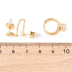 Conjuntos de aretes de botón y aro con forma de corazón de acero inoxidable 304&nbsp;EJEW-K268-93G-01-1