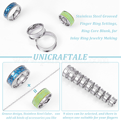 18 Stück 9 Größen 201 Edelstahl geriffelte Fingerringfassungen&nbsp;STAS-UN0049-69P