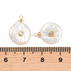 Pendentifs en laiton sertis de micro-pavés de zirconiums cubiques et de perles naturelles&nbsp;KK-Z146-07C-01
