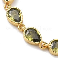 Bracciali a catena con maglie in ottone a goccia e zirconi cubici per donna&nbsp;BJEW-P385-06G-02