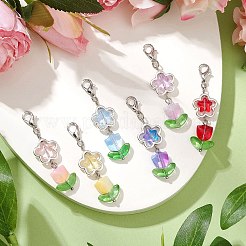 6 pieza de decoraciones colgantes de vidrio con forma de estrella de tulipán de 6 colores&nbsp;HJEW-JM02847